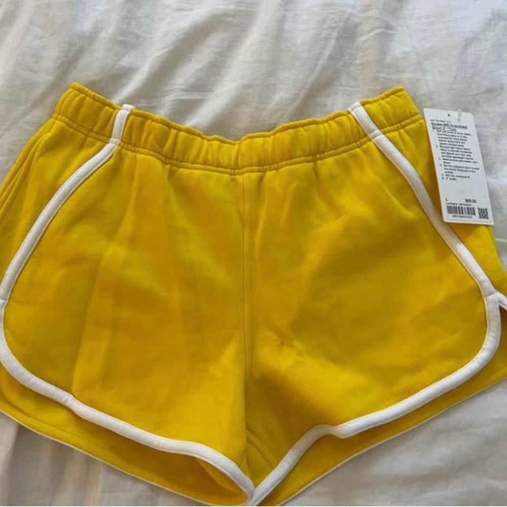 lululemon athletica Yellow Athletic Scuba Shorts with White Trim